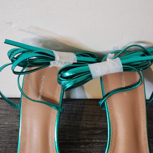 Pretty Little Things Lace Up Heeled Sandals Turquoise - Picture 9 of 11
